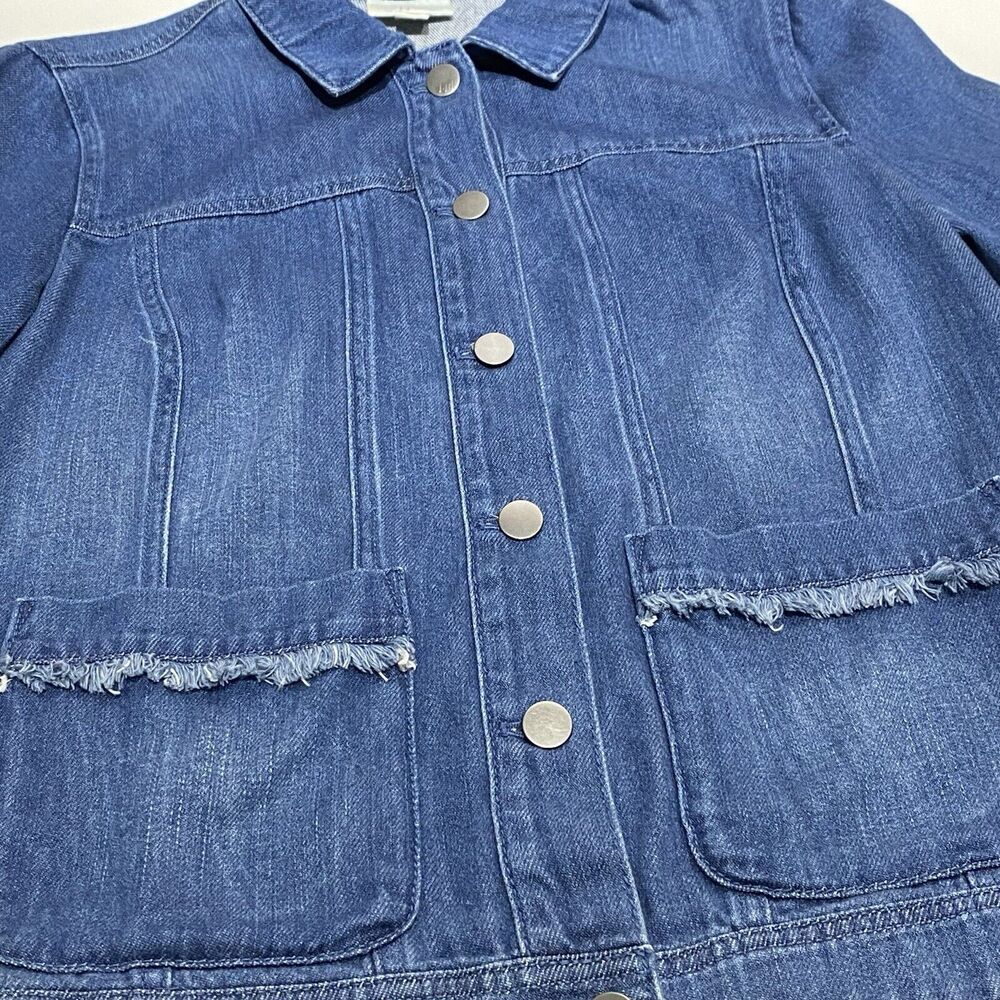 J Jill Denim Jean Jacket Women’s Small Petite Blue Frayed Details Boho Retro - Picture 3 of 9